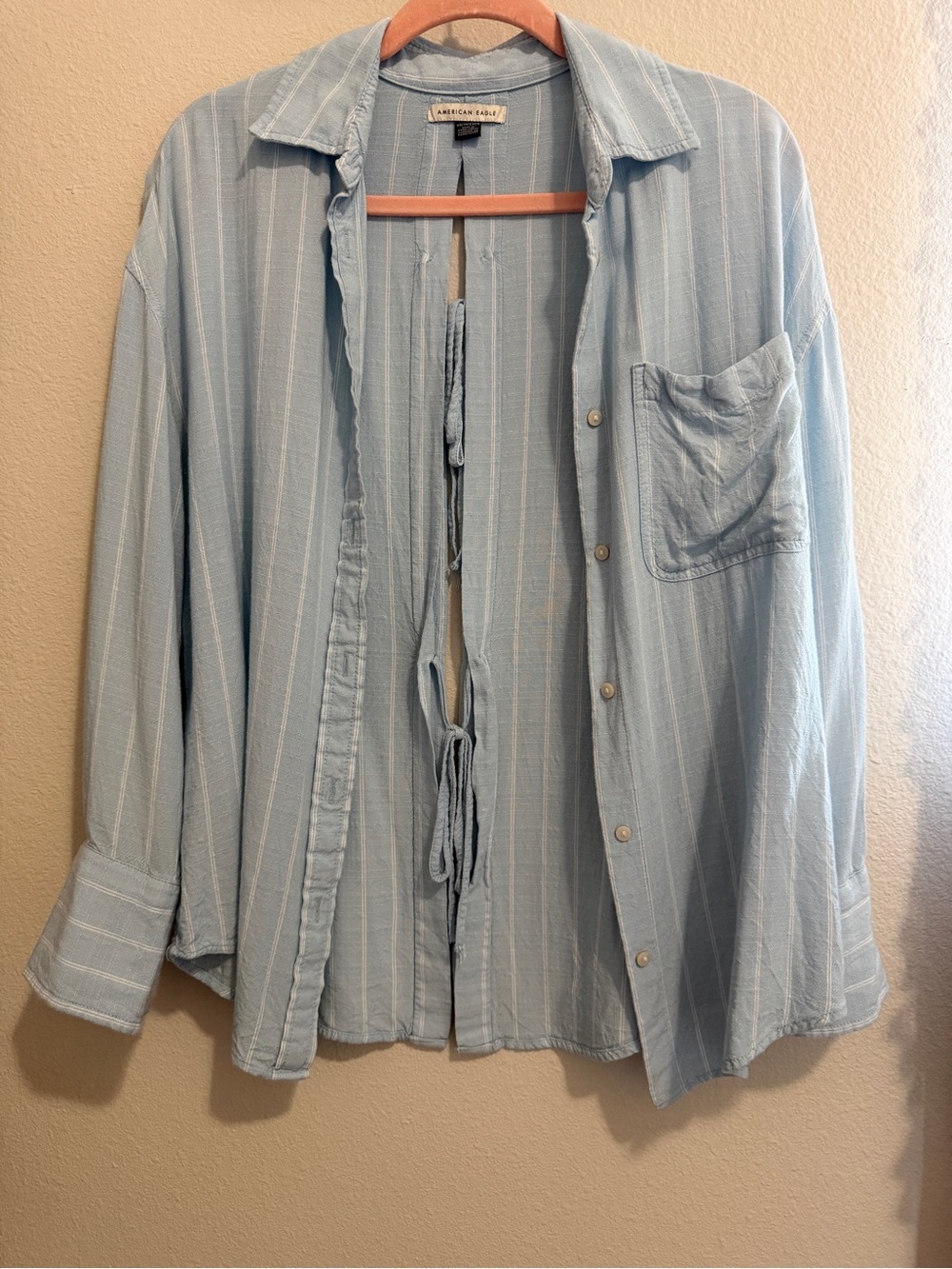 American Eagle Outfitters Light Blue Striped open back button up  Shirt